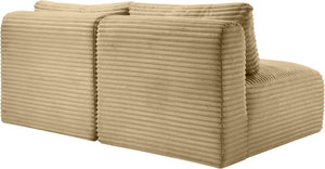 Meridian Furniture Shaggy Two Piece Armless Modular Loveseat in Stain Resistant Plush Corduroy Performance Fabric Camel 641Camel-S62