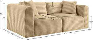 Meridian Furniture Shaggy Corduroy Modular Sofa Plush Performance Fabric Stain Resistant Living Room Seating Camel 78 inches 641Camel-S78