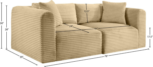 Meridian Furniture Shaggy Corduroy Modular Sofa Plush Performance Fabric Stain Resistant Living Room Seating Camel 78 inches 641Camel-S78