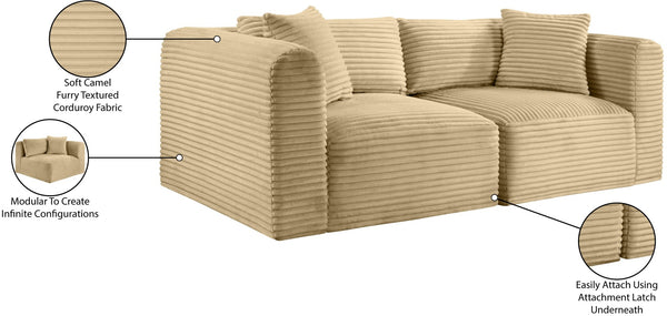 Meridian Furniture Shaggy Corduroy Modular Sofa Plush Performance Fabric Stain Resistant Living Room Seating Camel 78 inches 641Camel-S78