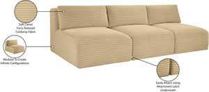 Meridian Furniture Shaggy Armless Modular Sectional Sofa in Wide Wale Corduroy Performance Fabric Living Room Camel 93 inches 641Camel-S93