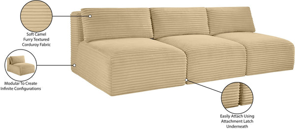 Meridian Furniture Shaggy Armless Modular Sectional Sofa in Wide Wale Corduroy Performance Fabric Living Room Camel 93 inches 641Camel-S93