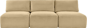 Meridian Furniture Shaggy Armless Modular Sectional Sofa in Wide Wale Corduroy Performance Fabric Living Room Camel 93 inches 641Camel-S93