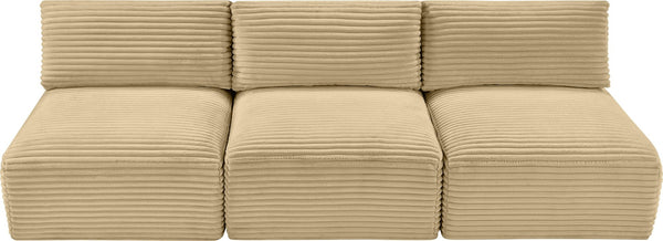 Meridian Furniture Shaggy Armless Modular Sectional Sofa in Wide Wale Corduroy Performance Fabric Living Room Camel 93 inches 641Camel-S93