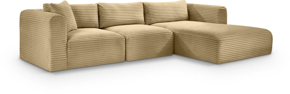 Meridian Furniture Shaggy Camel Corduroy Modular Sectional Plush Performance Fabric Flexible Seating 641Camel-Sec3A