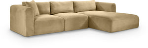 Meridian Furniture Shaggy Camel Corduroy Modular Sectional Plush Performance Fabric Flexible Seating 641Camel-Sec3A