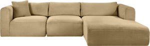 Meridian Furniture Shaggy Camel Corduroy Modular Sectional Plush Performance Fabric Flexible Seating 641Camel-Sec3A