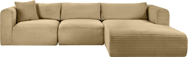 Meridian Furniture Shaggy Camel Corduroy Modular Sectional Plush Performance Fabric Flexible Seating 641Camel-Sec3A