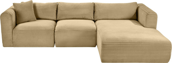 Meridian Furniture Shaggy Camel Corduroy Modular Sectional Plush Performance Fabric Flexible Seating 641Camel-Sec3A