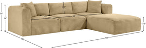 Meridian Furniture Shaggy Four Piece Modular Sectional with Corduroy Upholstery for Living Room Comfort 641Camel-Sec4A