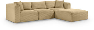 Meridian Furniture Shaggy Four Piece Modular Sectional with Corduroy Upholstery for Living Room Comfort 641Camel-Sec4A