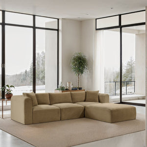 Meridian Furniture Shaggy Four Piece Modular Sectional with Corduroy Upholstery for Living Room Comfort 641Camel-Sec4A