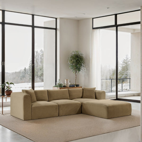 Meridian Furniture Shaggy Four Piece Modular Sectional with Corduroy Upholstery for Living Room Comfort 641Camel-Sec4A