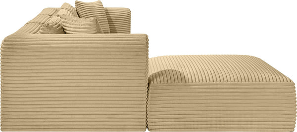 Meridian Furniture Shaggy Four Piece Modular Sectional with Corduroy Upholstery for Living Room Comfort 641Camel-Sec4A