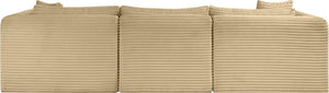 Meridian Furniture Shaggy Four Piece Modular Sectional with Corduroy Upholstery for Living Room Comfort 641Camel-Sec4A