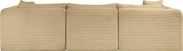 Meridian Furniture Shaggy Four Piece Modular Sectional with Corduroy Upholstery for Living Room Comfort 641Camel-Sec4A