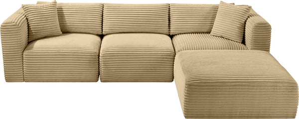 Meridian Furniture Shaggy Four Piece Modular Sectional with Corduroy Upholstery for Living Room Comfort 641Camel-Sec4A