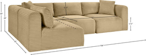 Meridian Furniture Shaggy Four Piece Modular Sectional Corduroy Performance Fabric Low Profile Living Room 641Camel-Sec4B