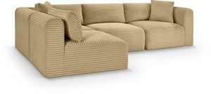 Meridian Furniture Shaggy Four Piece Modular Sectional Corduroy Performance Fabric Low Profile Living Room 641Camel-Sec4B