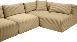 Meridian Furniture Shaggy Four Piece Modular Sectional Corduroy Performance Fabric Low Profile Living Room 641Camel-Sec4B
