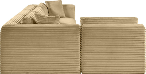 Meridian Furniture Shaggy Four Piece Modular Sectional Corduroy Performance Fabric Low Profile Living Room 641Camel-Sec4B