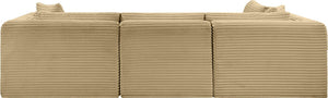 Meridian Furniture Shaggy Four Piece Modular Sectional Corduroy Performance Fabric Low Profile Living Room 641Camel-Sec4B