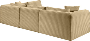 Meridian Furniture Shaggy Four Piece Modular Sectional Corduroy Performance Fabric Low Profile Living Room 641Camel-Sec4B