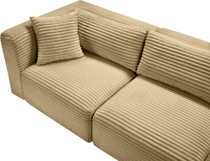Meridian Furniture Shaggy Four Piece Modular Sectional Corduroy Performance Fabric Low Profile Living Room 641Camel-Sec4B