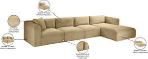 Meridian Furniture Shaggy Four Piece Modular Sectional with Plush Corduroy Upholstery for Living Rooms 641Camel-Sec4C