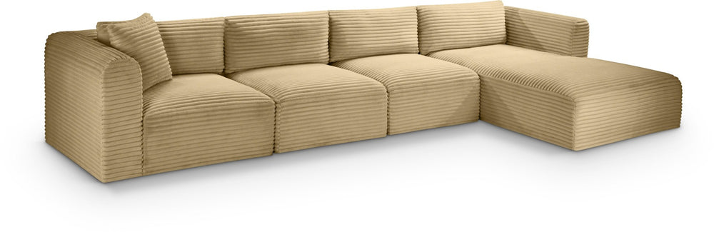 Meridian Furniture Shaggy Four Piece Modular Sectional with Plush Corduroy Upholstery for Living Rooms 641Camel-Sec4C