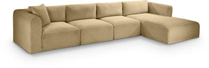 Meridian Furniture Shaggy Four Piece Modular Sectional with Plush Corduroy Upholstery for Living Rooms 641Camel-Sec4C