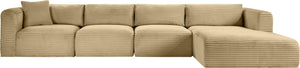 Meridian Furniture Shaggy Four Piece Modular Sectional with Plush Corduroy Upholstery for Living Rooms 641Camel-Sec4C