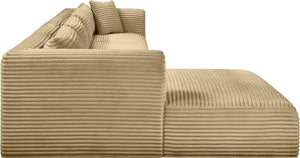 Meridian Furniture Shaggy Four Piece Modular Sectional with Plush Corduroy Upholstery for Living Rooms 641Camel-Sec4C