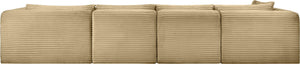 Meridian Furniture Shaggy Four Piece Modular Sectional with Plush Corduroy Upholstery for Living Rooms 641Camel-Sec4C