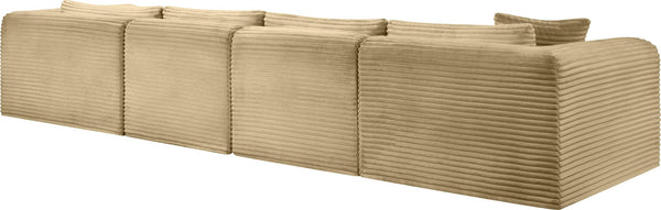 Meridian Furniture Shaggy Four Piece Modular Sectional with Plush Corduroy Upholstery for Living Rooms 641Camel-Sec4C