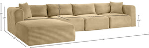 Meridian Furniture Shaggy 5 Piece Corduroy Modular Sectional with Performance Fabric for Living Rooms 641Camel-Sec5A