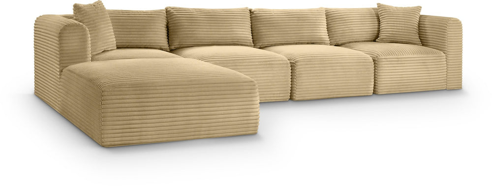 Meridian Furniture Shaggy 5 Piece Corduroy Modular Sectional with Performance Fabric for Living Rooms 641Camel-Sec5A