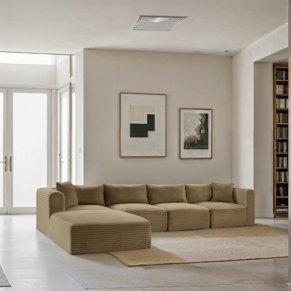 Meridian Furniture Shaggy 5 Piece Corduroy Modular Sectional with Performance Fabric for Living Rooms 641Camel-Sec5A