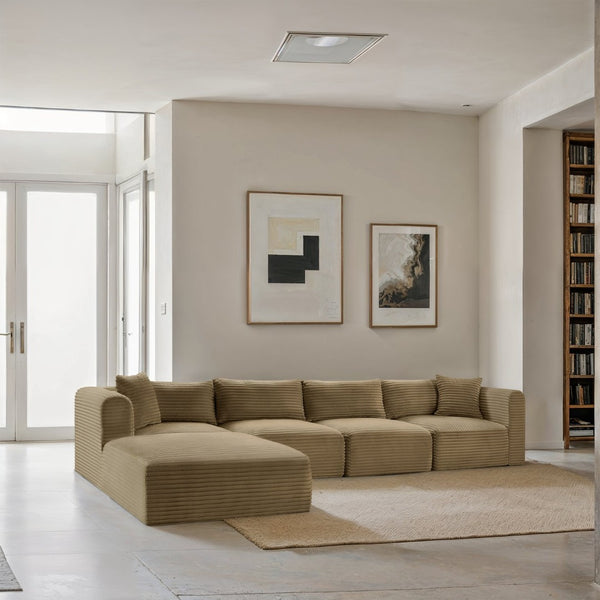 Meridian Furniture Shaggy 5 Piece Corduroy Modular Sectional with Performance Fabric for Living Rooms 641Camel-Sec5A