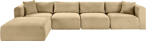 Meridian Furniture Shaggy 5 Piece Corduroy Modular Sectional with Performance Fabric for Living Rooms 641Camel-Sec5A