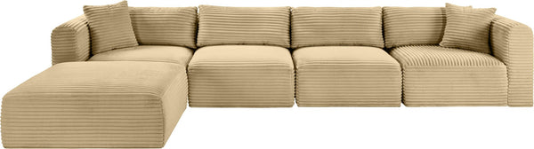 Meridian Furniture Shaggy 5 Piece Corduroy Modular Sectional with Performance Fabric for Living Rooms 641Camel-Sec5A