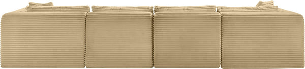Meridian Furniture Shaggy 5 Piece Corduroy Modular Sectional with Performance Fabric for Living Rooms 641Camel-Sec5A