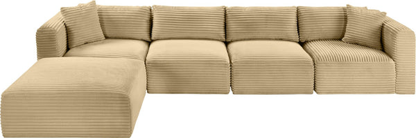 Meridian Furniture Shaggy 5 Piece Corduroy Modular Sectional with Performance Fabric for Living Rooms 641Camel-Sec5A