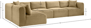 Meridian Furniture Shaggy Corduroy Performance Fabric Modular Sectional for Stylish Living Rooms 641Camel-Sec5B