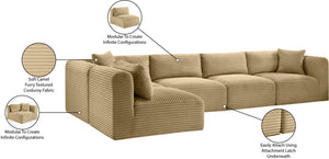 Meridian Furniture Shaggy Corduroy Performance Fabric Modular Sectional for Stylish Living Rooms 641Camel-Sec5B