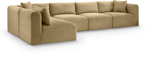 Meridian Furniture Shaggy Corduroy Performance Fabric Modular Sectional for Stylish Living Rooms 641Camel-Sec5B