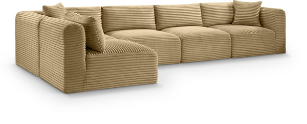 Meridian Furniture Shaggy Corduroy Performance Fabric Modular Sectional for Stylish Living Rooms 641Camel-Sec5B