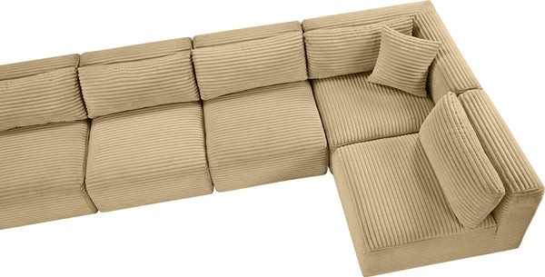 Meridian Furniture Shaggy Corduroy Performance Fabric Modular Sectional for Stylish Living Rooms 641Camel-Sec5B