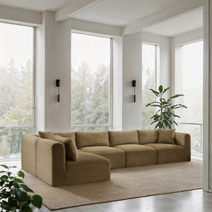 Meridian Furniture Shaggy Corduroy Performance Fabric Modular Sectional for Stylish Living Rooms 641Camel-Sec5B