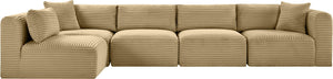 Meridian Furniture Shaggy Corduroy Performance Fabric Modular Sectional for Stylish Living Rooms 641Camel-Sec5B
